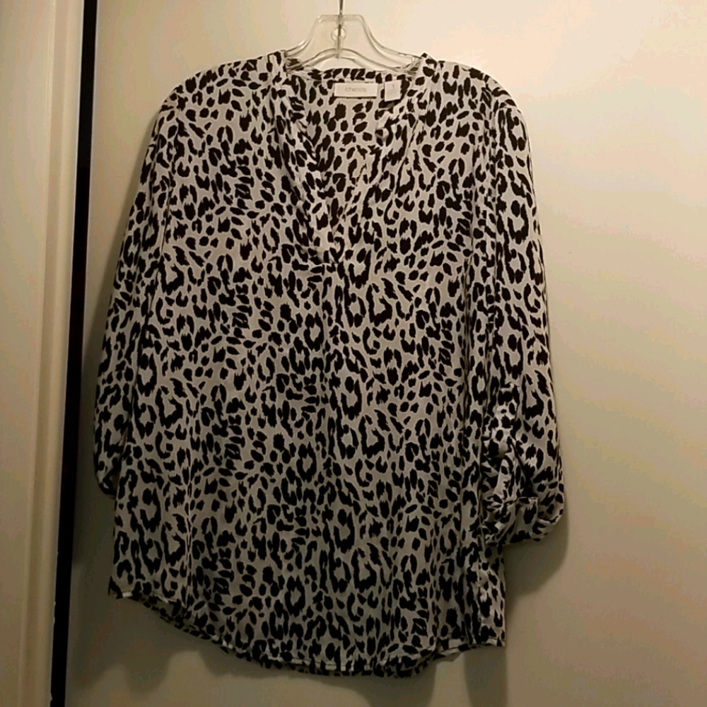 Chico's blouse, blk/white animal print. Size 1. New condition, button sleeve.